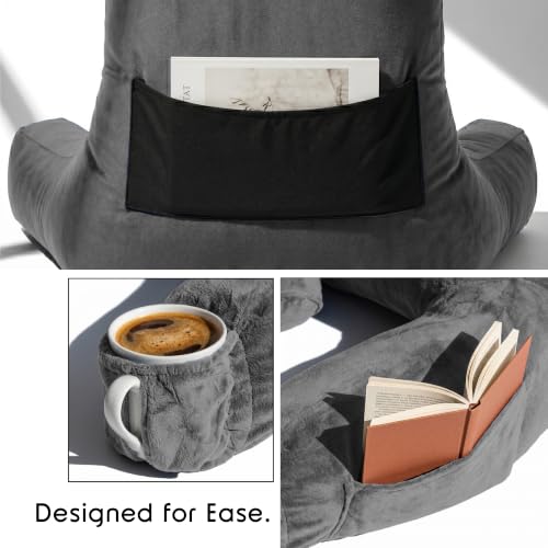Image of Nestl Reading Pillow with Shredded Memory Foam Includes 2 Neck and Lumber Support Pillows, Designed for Sitting Up in Bed and Couch, Back and Arms Adjustable Support for Adult & Teens, Dark Grey
