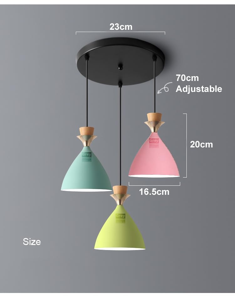 Image of 3 Light Cluster Hanging Bell Shade Light (Pink, Aqua Blue, Moss Green) Aluminium Hanging Pendant Light Drop, Antique Modern Ceiling Lamp (Bulb is not Included) 3 Light Cluster Set