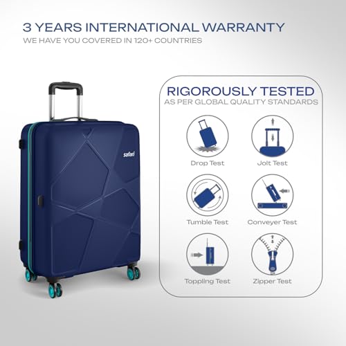 Image of Safari Large Polypropylene Spinner Pentagon Pro 8 Wheels 75Cm Size Checkin Trolley Bag, Hard Case 360º Wheeling Luggage for Men & Women, Travel Bag, Suitcase for Travel, Navy