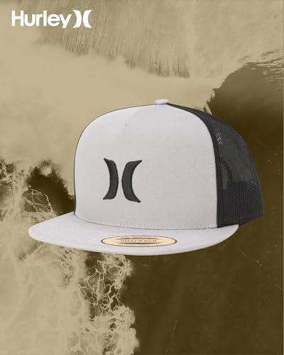 Image of Hurley Men's Caps - Flat Brim Mesh Panel Baseball Cap Trucker Hat - Snap Back Hats for Men
