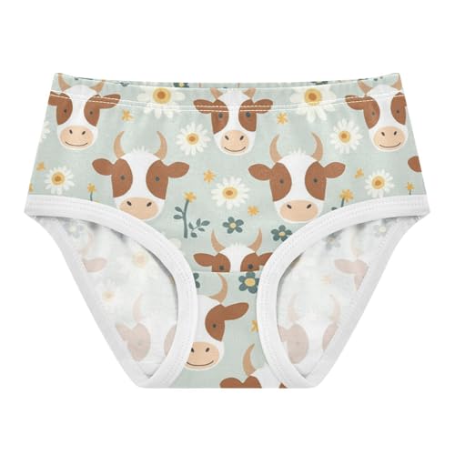 Wusikd Cute Cow Head Girls' Underwear Cotton White Flowers Girls Briefs Soft Toddler Underwear 2T