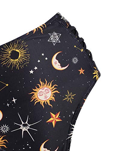 Women's Bikini Summer Bathing Suit Sun Star Moon Lattice High Waisted Tankini Swimsuit4