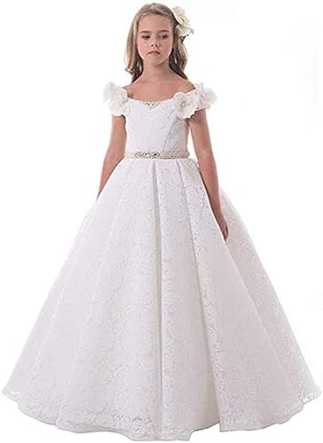 Ivrin Tulle Lace Flower Girl Dress Pageant Maxi Dresses For Girls Ball Gown Floor-Length First Communion Dresses 16 Us White #TOP2