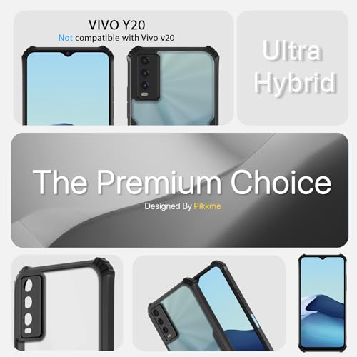 Image of Outlouders Back Cover for Vivo Y20 | Ultra Hybrid Transparent | Full Camera Protection | Raised Edge | Crystal Clear Bumper Case (Black)