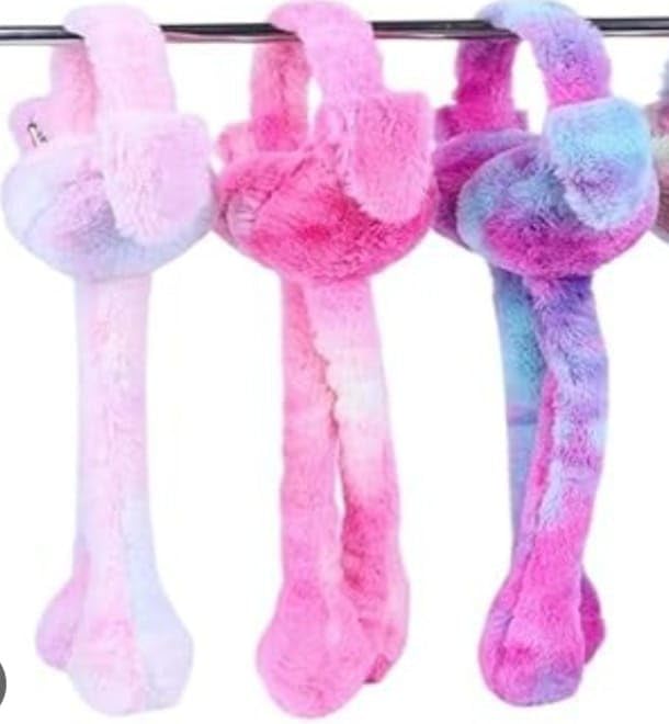 Plush Winter Earmuffs, Soft Fluffy Ear Warmers in Pink, Purple and Blue, Tie-Dye Style Faux Fur Headband-image-11