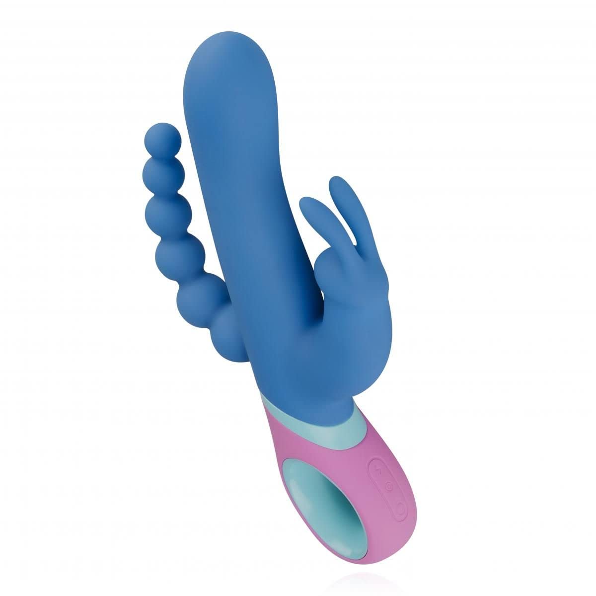 Doble Vibrator Vice – Estimulación Anal, Vaginal y Clítoris – Vibrador Conejo para Mujer con Bolas Anales – Azul/Rosado