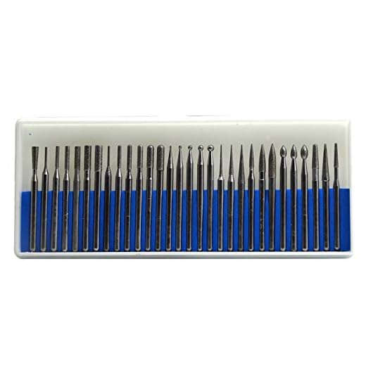 Wokesi 30Pcs,3/32"Shank Diamond Burrs Set Burs File Taper Points Grinding Head Fit Bits Set 150#Grit for Jewelry,Glass,Stone,Ceramic,Gemstones Lapidary (BHS-30 3/32 Inch shank)
