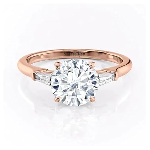 SISGEM 10K 14K 18K Solid Gold Moissanite Engagement Rings Bridal Set for Women, 1-3 Carat Round-cut Moissanite Tapared Baguette Three Stone Wedding Band Set Promise Rings for Her2