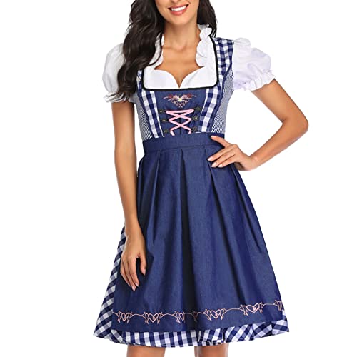 Dirndl Damen Midi - Trachtenkleid Damen Hochgeschlossen Dirndlkleid...