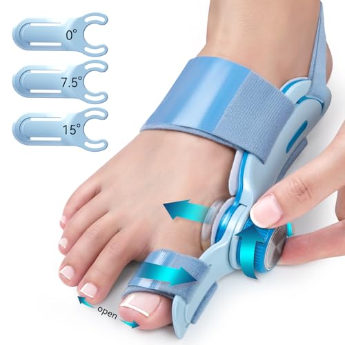 Tech Love Hallux Valgus Korrektur Fixierplatte Upgrade Hallux Valgus Ballen Zehen Korrektor mit 3 Verschiedenen Befestigungswinkeln Hallux Valgus Schiene für Zehen Tag und Nacht Unisex Blau