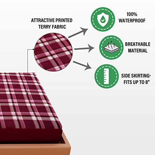 Image of Dream Care Waterproof Fitted Terry Cloth Printed Mattress Protector for King Size Bed with Elastic Strap - 78 inchX48 inch, Purple