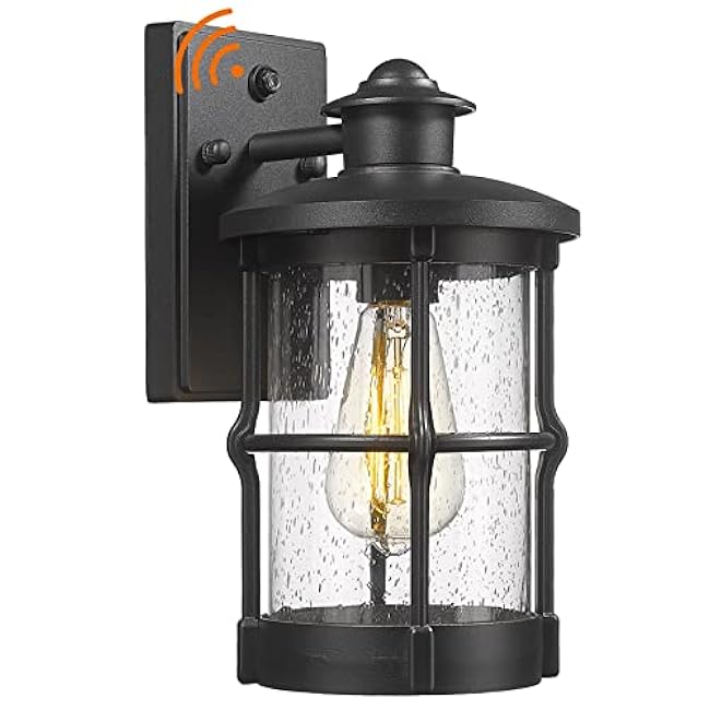 Outdoor Wall Sconces, Dusk to Dawn Outdoor Lights, Exterior Wall Mount Lighting, Entryway Light Fixture in Black Finish with Seeded Glass