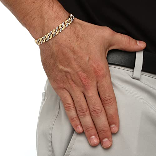 Palmbeach Jewelry Men's Yellow Gold-Plated Genuine Diamond Accent Curb Link Bracelet (9Mm), Box Clasp, 9.5 Inches #TOP2