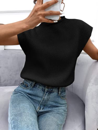 Image of Womens Sleeveless Sweater Vest Turtleneck Ribbed Knit Tank Tops Basic Slim Fit Top