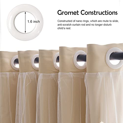 Lanqinglv Star Blackout Curtains with Nets,Beige Star Panels Nursery Double Layer Window Curtains for Kids Girls Room Bedroom Living Room Decoration,2 Panels,W 52 in x L 84 in - Image 3