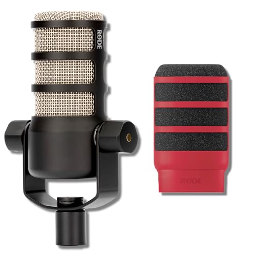 Rode PodMic Cardioid Dynamic Broadcast Microphone with WS14 PodMic Pop Filter - Red