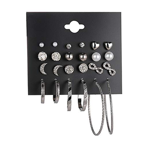 Sperrins 12 Pairs Assorted Stud Earrings For Teens Girls Women Hoop Earrings Moon Star Pattern Stud Earring Set Crystal Dangle Drop Earrings Jewelry Set