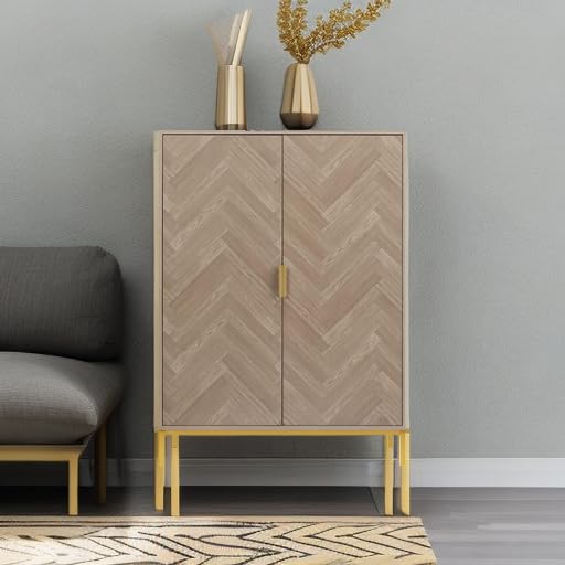 Anmytek 2 Door Wood Accent Storage Cabinet, 43" H Natural Oak Tall Sideboard Furniture with Adjustable Shelves for Kitchen Hallway, H0034
