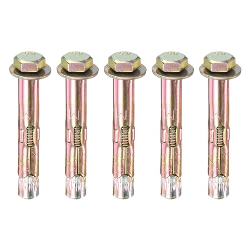 Image of M METERXITY 5-Pack Hex Expansion Bolt, M6x50mm Colored Galvanized Iron-Carbon Steel External Hex Expansion Bolts, Anti-Corrosion Metal Bolt for Concrete /Dry Brick /Block Walls