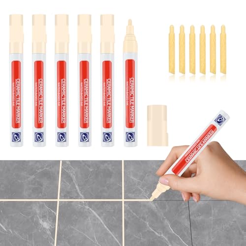 6 Pièces Stylo Joint Carrelage Beige Stylo de Carrelage à Coulis Blanchisseur Grout Pen avec 6 Pointes de Rechange Rénovateur de Coulis Imperméable...
