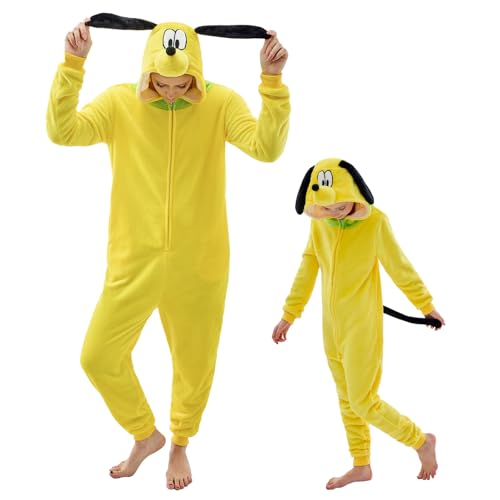 GONAAP Unisex Adult Yellow Dog Onesie Pajamas Animal One Piece Halloween Costume Cosplay Sleepwear (Yellow Dog Medium)