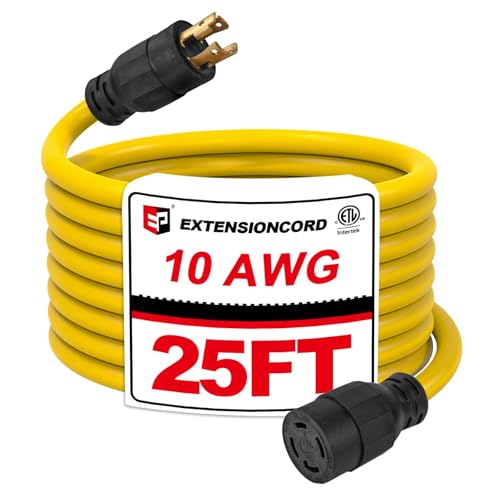 EP 25 Ft 30-Amp Generator Extension Cord, 4-Prong 125/250V 7500W NEMA L14-30P/R, 10 Gauge SJTW...
