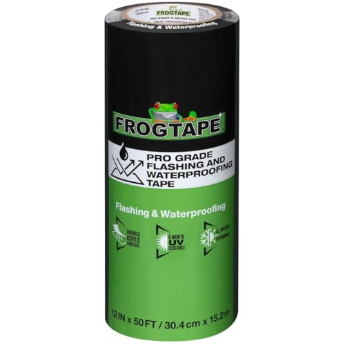 Image of FrogTape Pro Grade Flashing and Waterproofing Tape, 12 Inch Width - 50 Foot Roll, All Weather & UV Resistant Flashing Tape with Advanced Acrylic Adhesive - 10 mils - Black
