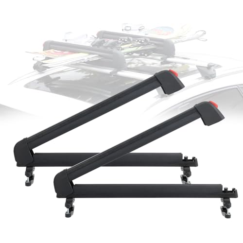 24.3 Inch Ski and Snowboard Rack for Car Roof, with TPV Rubber Padding and Lock, Fit 4 Pairs of Skis or 4 Snowboards,Mounting System Fits for Square/Round/Aero/Oval Cross Bars, Black