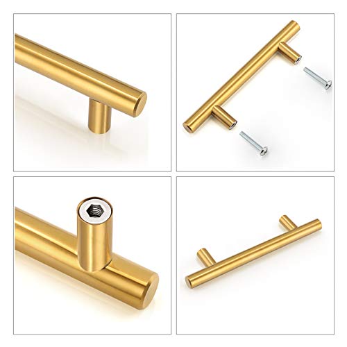 4 Inch Drawer Pulls Gold Cabinet Handles,10 Pack Stainless Steel Dresser Pull Kitchen Furniture Hardware,Euro T Bar Closet Pull For Bedroom Bathroom Living Room #TOP3