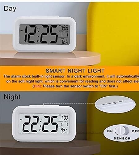 Image of Digital Alarm Clock with Automatic Sensor, Large LCD Backlight Display, Date & Temperature, Battery Clock for Bedroom, Home, Office & Students (Power Cell Not Included) (White)