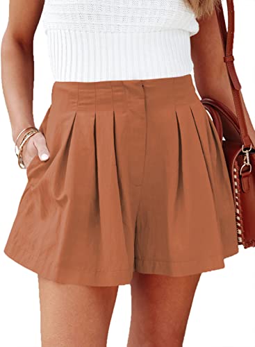 Dokotoo Shorts For Women Casual Summer 2023 Cute Comfy Womens Shorts Pockets Elastic High Waisted Cotton Holiday Fashion Women's Shorts Orange Small #TOP22