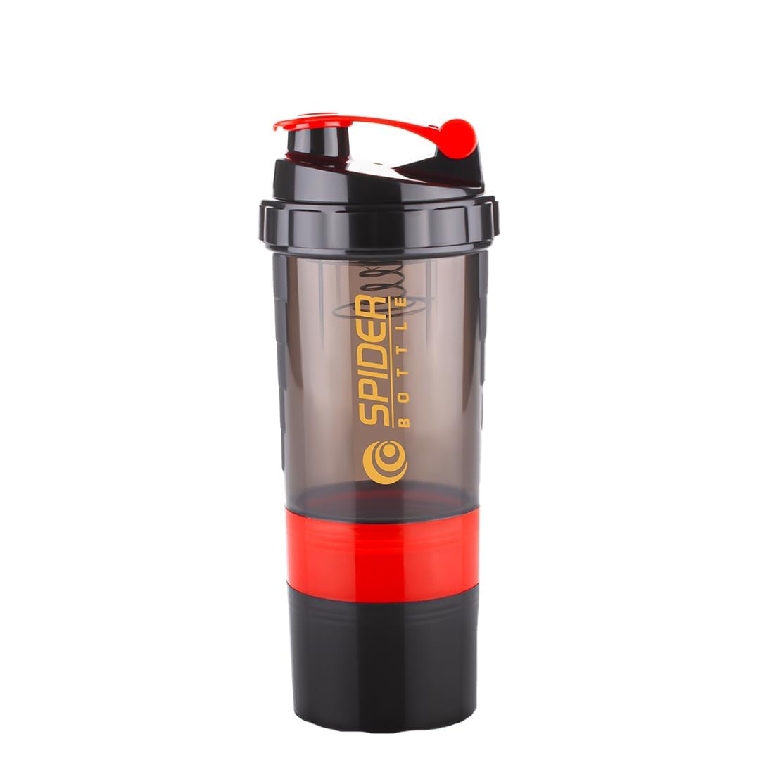 Spider Bottle Protein Shaker with Storage Compartment, 500ml, Black and Smoke Grey (Red)-image-18