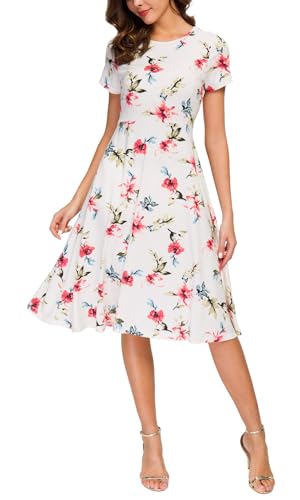 Image of Urban CoCo Women's Floral Print Short Sleeve Flared Midi Dress