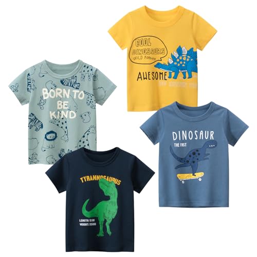 Image of DEEKEY Toddler Boys Shirts Short-Sleeve Little Kids t Shirts Boys' Tops, Tees & Shirts Graphic TEE Age for 2-7 Years 4-Pack