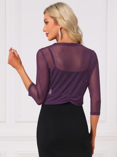 Image of Allegra K Bolero Shrug for Women's Elegant 3 /4 Sleeve Mesh Sheer Cardigan Formal Jacket for Evening Dresses