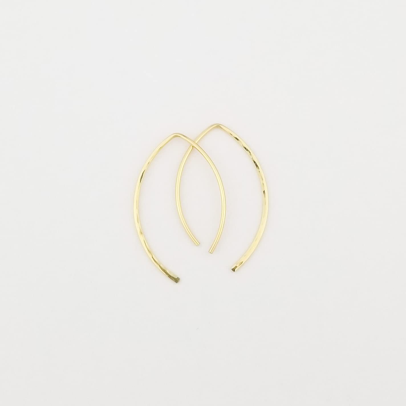 1 Inch Thin Solid 14k Yellow Gold Threader Earrings Lightly Hammered Open Hoop 20 Gauge (.8mm) - Image 2