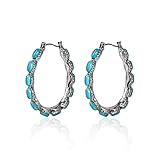 Natural Turquoise Dangle Metal Large Oval Earrings Vintage Statement Teardrop Earrings Bohemian Delicate Hoop Earrings for Women(O)