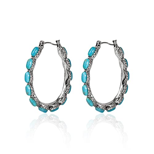 Natural Turquoise Dangle Metal Large Oval Earrings Vintage Statement Teardrop Earrings Bohemian Delicate Hoop Earrings for Women(O)