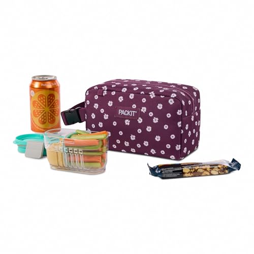 Image of PackIt Freezable Small Insulated Snack Box, Ditsy Daisy Plum, with EcoFreeze Technology (Built-in Ice Pack), Mini Cooler or Small Lunch Bag, For Fresh Snacks On the Go, for Work, Gym, or Travel