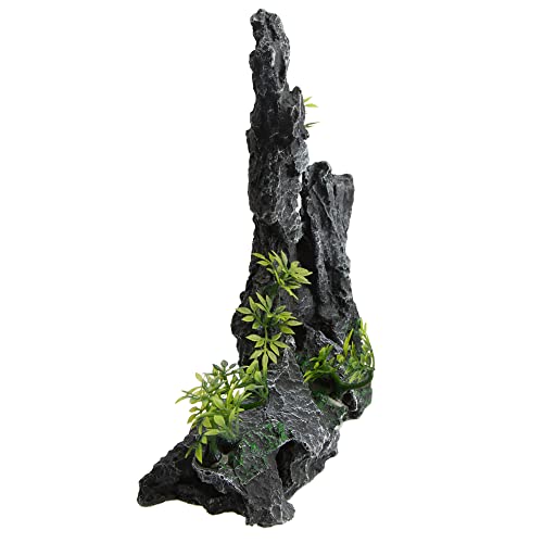 Image of Saim Large Aquarium Mountain View Stone Ornament, Resin Rockery Fish Hiding Cave Aquarium Decoration for Amano Shrimp Cichlid to Play,Hide and Rest Fish Tank Landscape Decoration