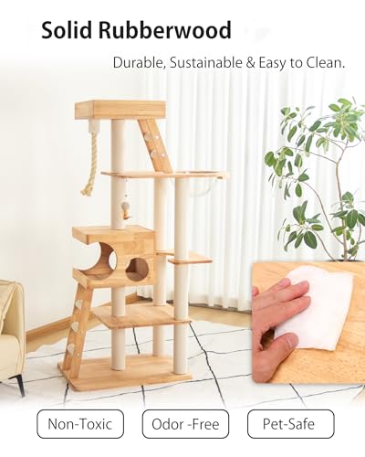 Torre de Gato de Madera para Gatos Grandes 62 pulgadas miniatura 2