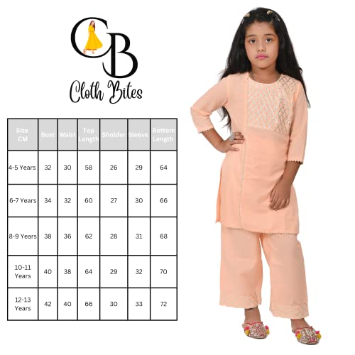 Image of Rayon Kurta Pant Set for Girl Child, Gota Work Kurti with 3 /4 Selvess, Round Neck Traditonal Dress,Ethnic Wear Kurti for Kids