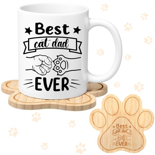 Baderke Cat Dad Mug with Paw Coaster