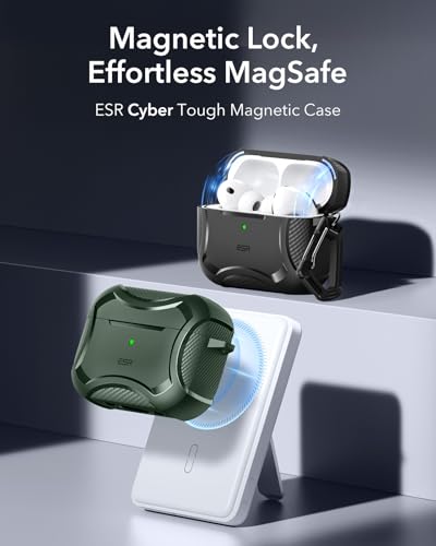 Image of ESR for AirPods Pro 3 Case (2025), Compatible with Airpods Pro 3rd Generation (USB-C Cable), Magnetic Lid, MagSafe Ready, Powerful Drop Protection, Cyber Series, Green
