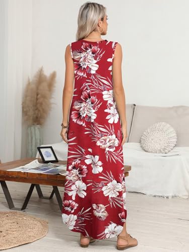 Image of BELAROI Womens Plus Size Maxi Dress Sundress Summer Casual Sleeveless V Neck Pockets Beach Swimsuit Coverup Loose
