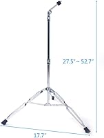 Vista 4 de Soporte de platillos de pluma de doble soporte altura ajustable de 27.5 a 52.7 pulgadas, patas de doble refuerzo resistente, soporte de pluma