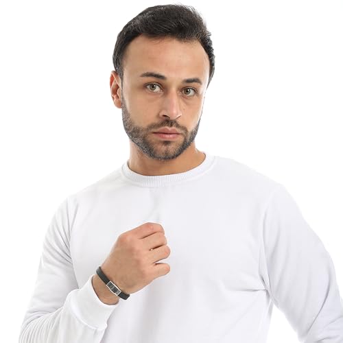 Andora Basic Plain Round Collar White Sweatshirt-White-XL