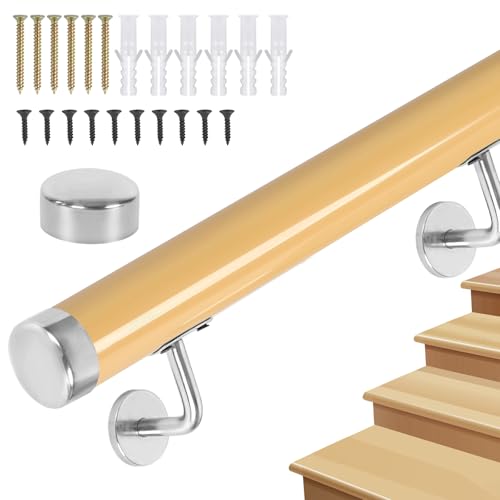 Corrimano per Scale,50cm Indoor e Outdoor Scale Ringhiere,Antiscivolo Legno Corrimano con Set di Montaggio,per Corridoi,Ville e Loft