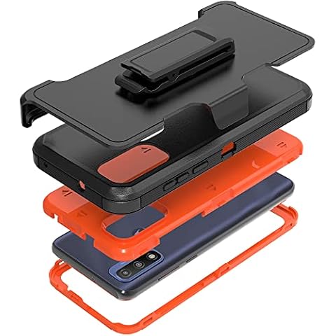Compatible with Motorola G Pure Case,with Screen Protectors,Heavy Duty Rugged Shockproof Full Body Protection Kickstand Case with Belt Clip Holster for Motorola G Pure 6.5 inch Phone (Orange) Cover