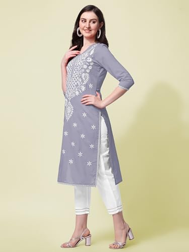 Image of MIRCHI FASHION Pure Cotton Lucknowi Chikankari Embroidered Kurta Set | Straight Fit Kurta Pant Outfit | Ethnic Office Wear & Daily Style 2 Piece Collection